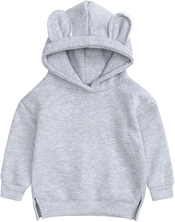Baby Unisex Cotton Solid Hoodies, Toddler Sweatshirt Kids Cute Ear Hoody Tops Pullover Fall Winter Clothes