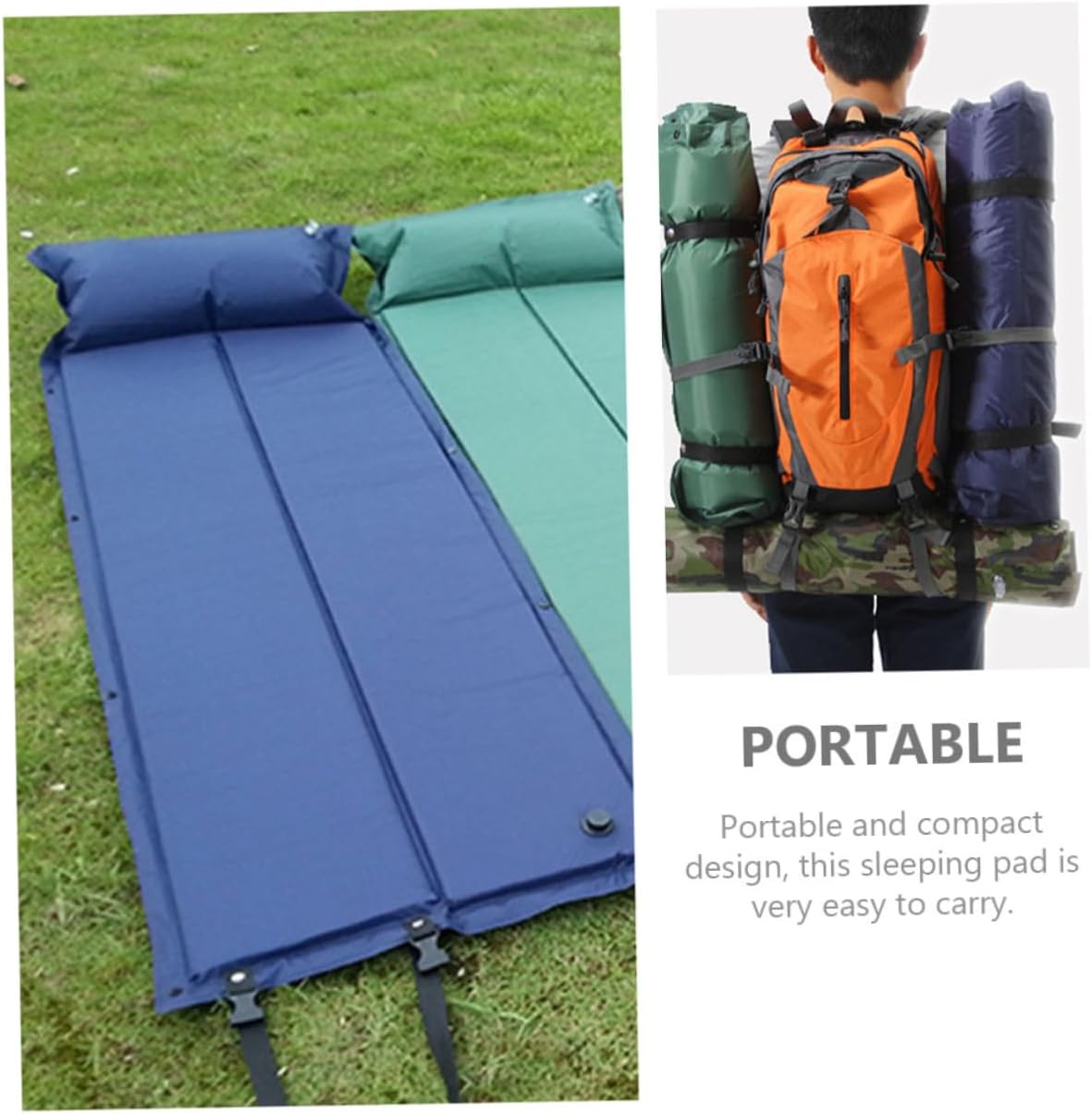 Happyyami Wear Resistant Portable Inflatable Sleeping Pad with Pillow Compact Camping Mat for Hiking Picnic Outdoor Use Lightweight Full Sleep Pad for Cold Ground Insulation