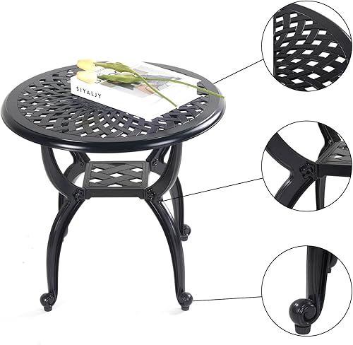 Miniatura 7 de Mandolin Patio al aire libre, mesa auxiliar de aluminio fundido resistente a la corrosión, mesa auxiliar resistente a la intemperie, mesa auxiliar,