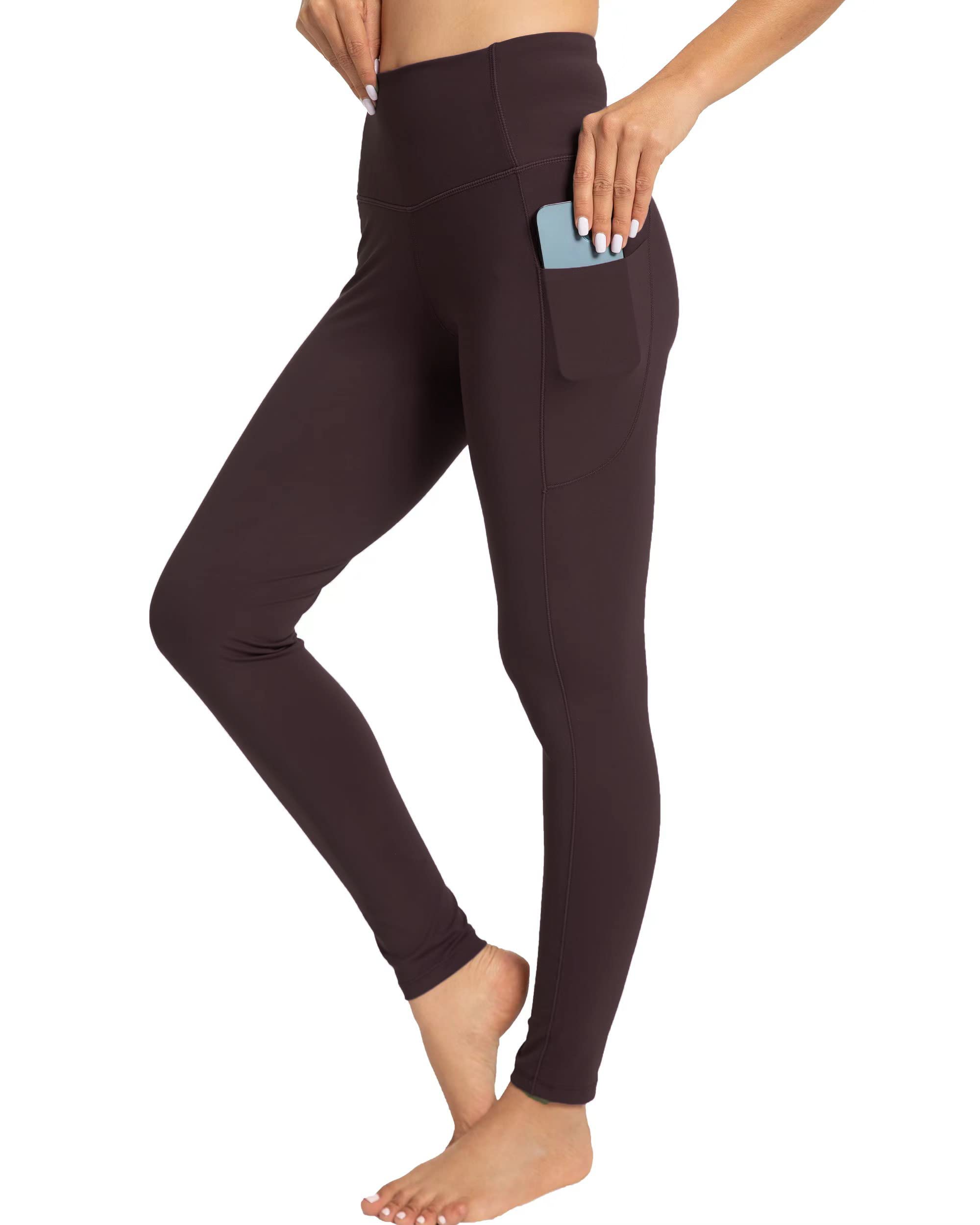Kcutteyg Yoga Pants for Women with Pockets High Waisted Leggings Workout Sports Running Athletic Pants (Coffee Brown, Medium)