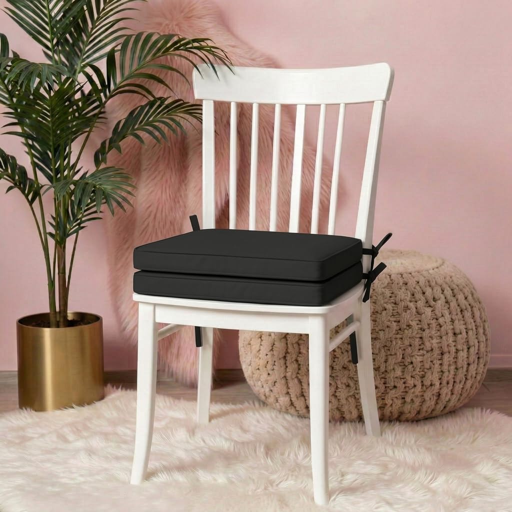 iSTYLE MODE BETTER HOME CHOICE Set Of 2, Water Resistant Chair Cushions With Ties Seat Pads Cushion Pad For Indoors Outdoors Patio Garden Foam Cushion Pad (40 x 40 x 4cm, Black) — image 1