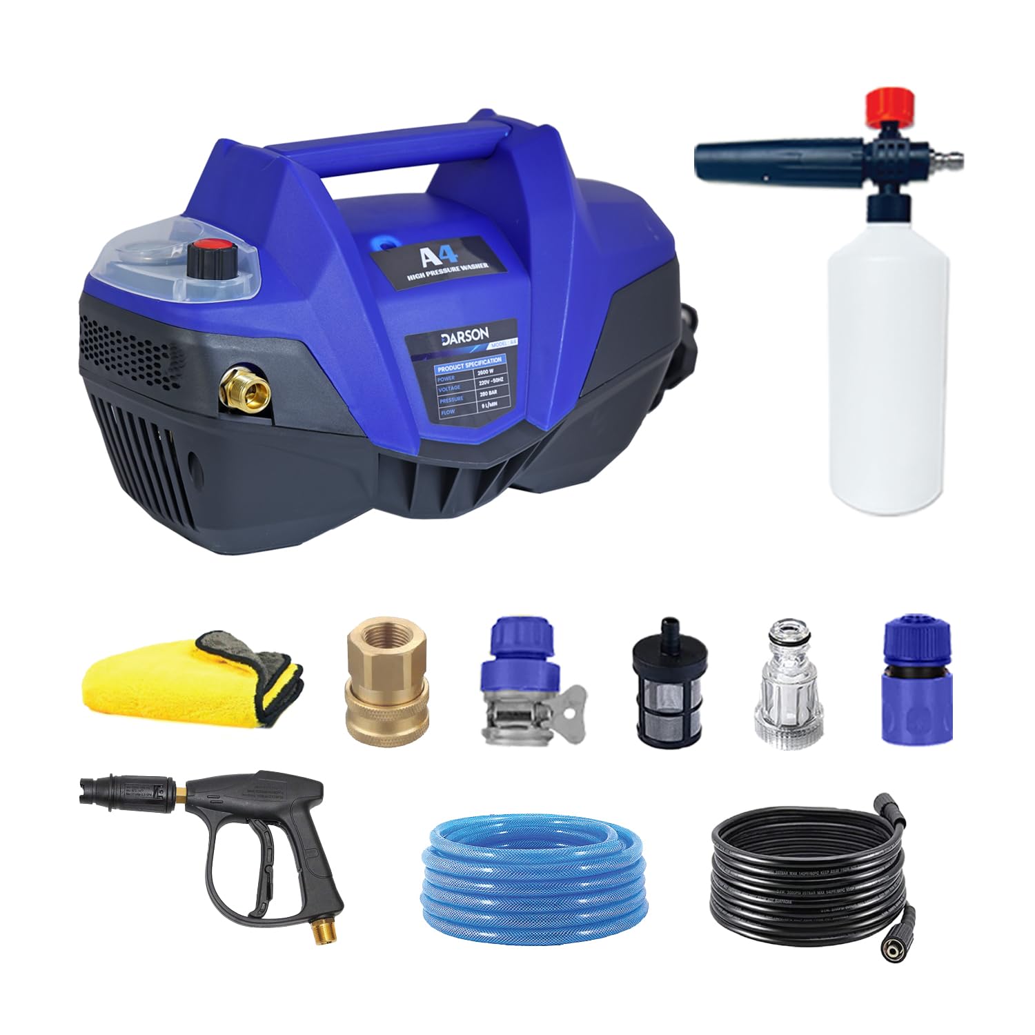 Darson A4 High Pressure Washer 2600 Watts, 280 Bars Car Washer Machine, Pressure Washer for Car, Bike, Solar and Home Cleaning