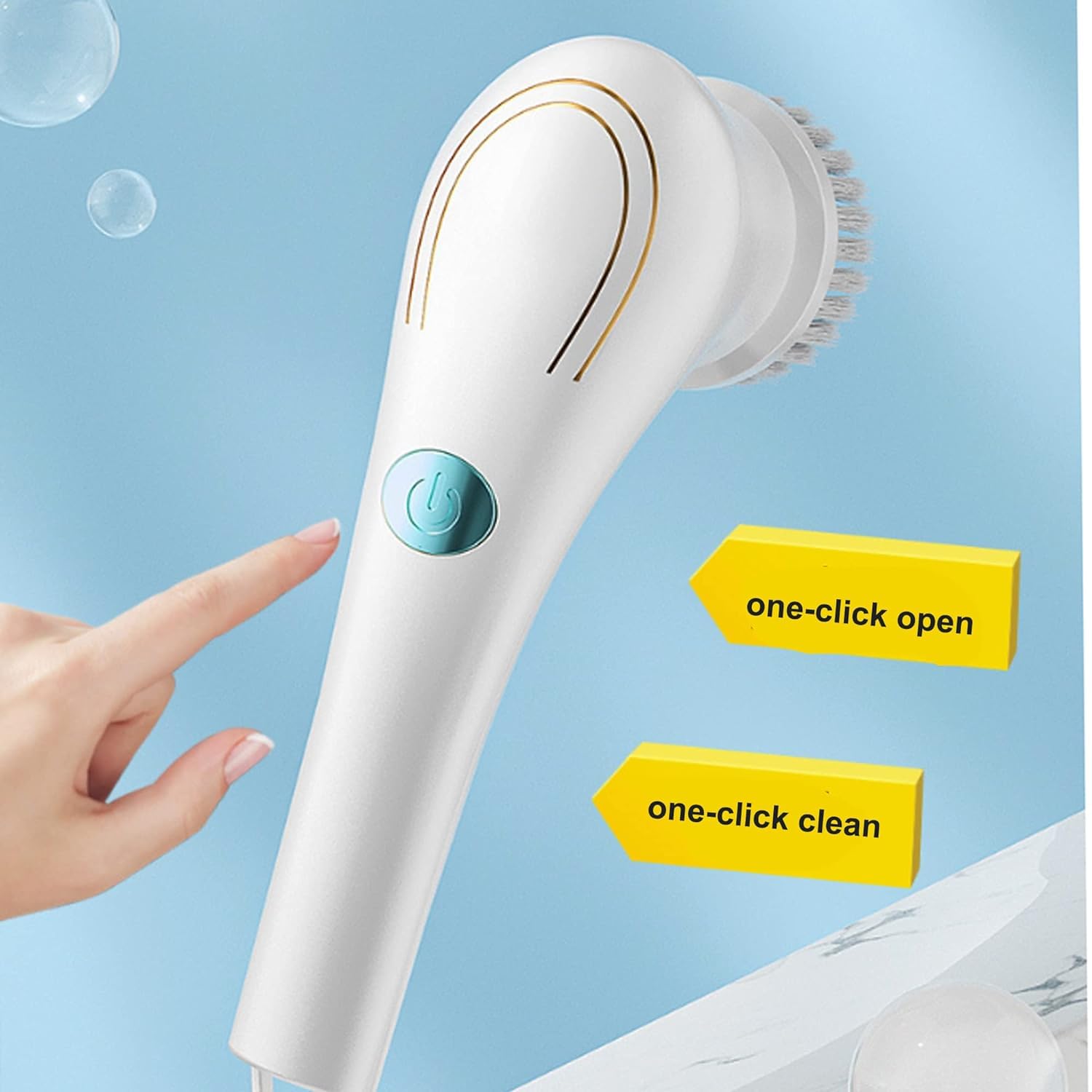 BIGXEN Plastic 5 in 1 Magic Electrical Brush with 5 Heads - Home Kitchen Tiles Sink Basin Shower Carpet Cleaning - Long Handle Pack of 1 1