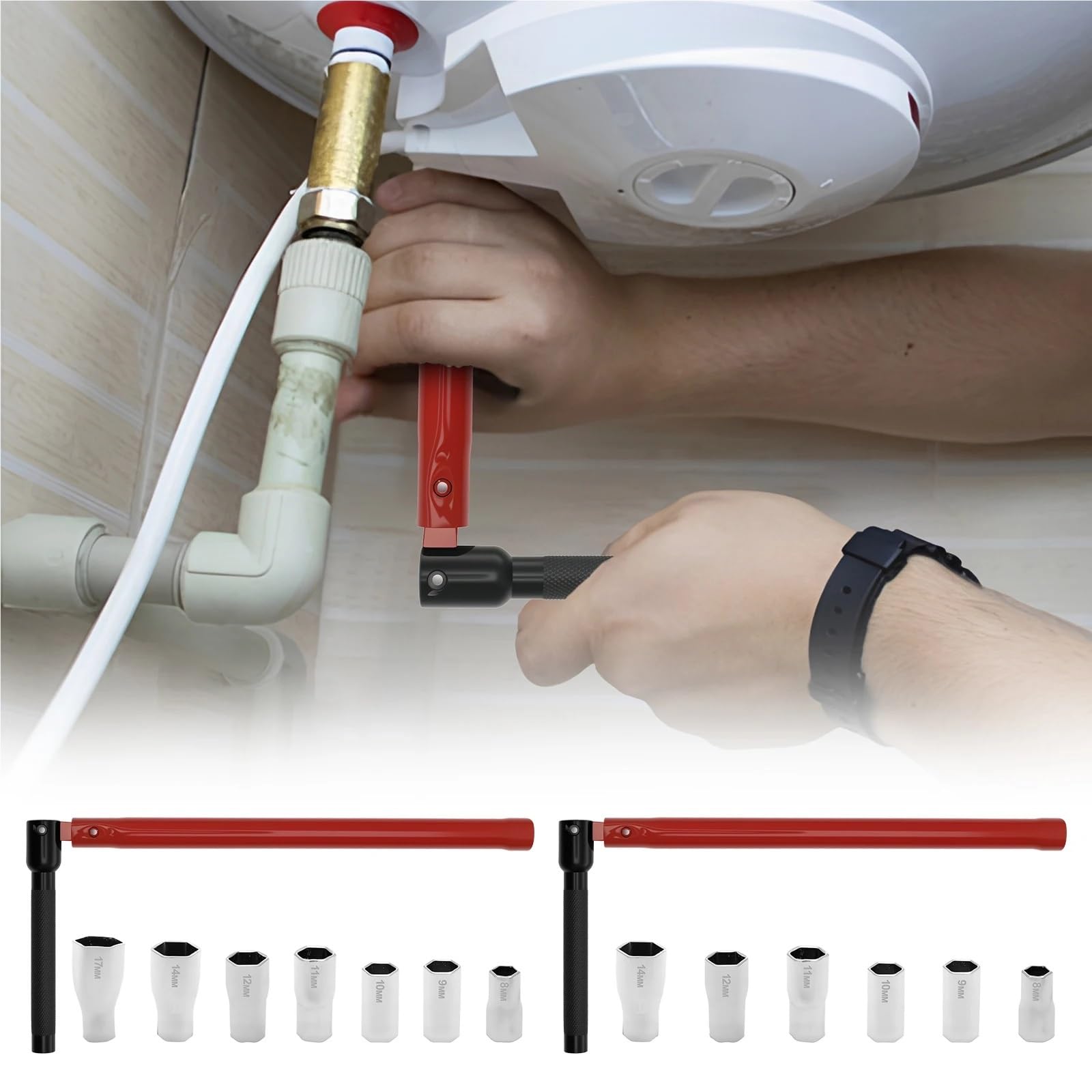 Herramienta de instalación grifo, juego llaves for fregadero, adaptador enchufe fontanero for cocina y baño Juego de llaves de tubo(8-17mm)