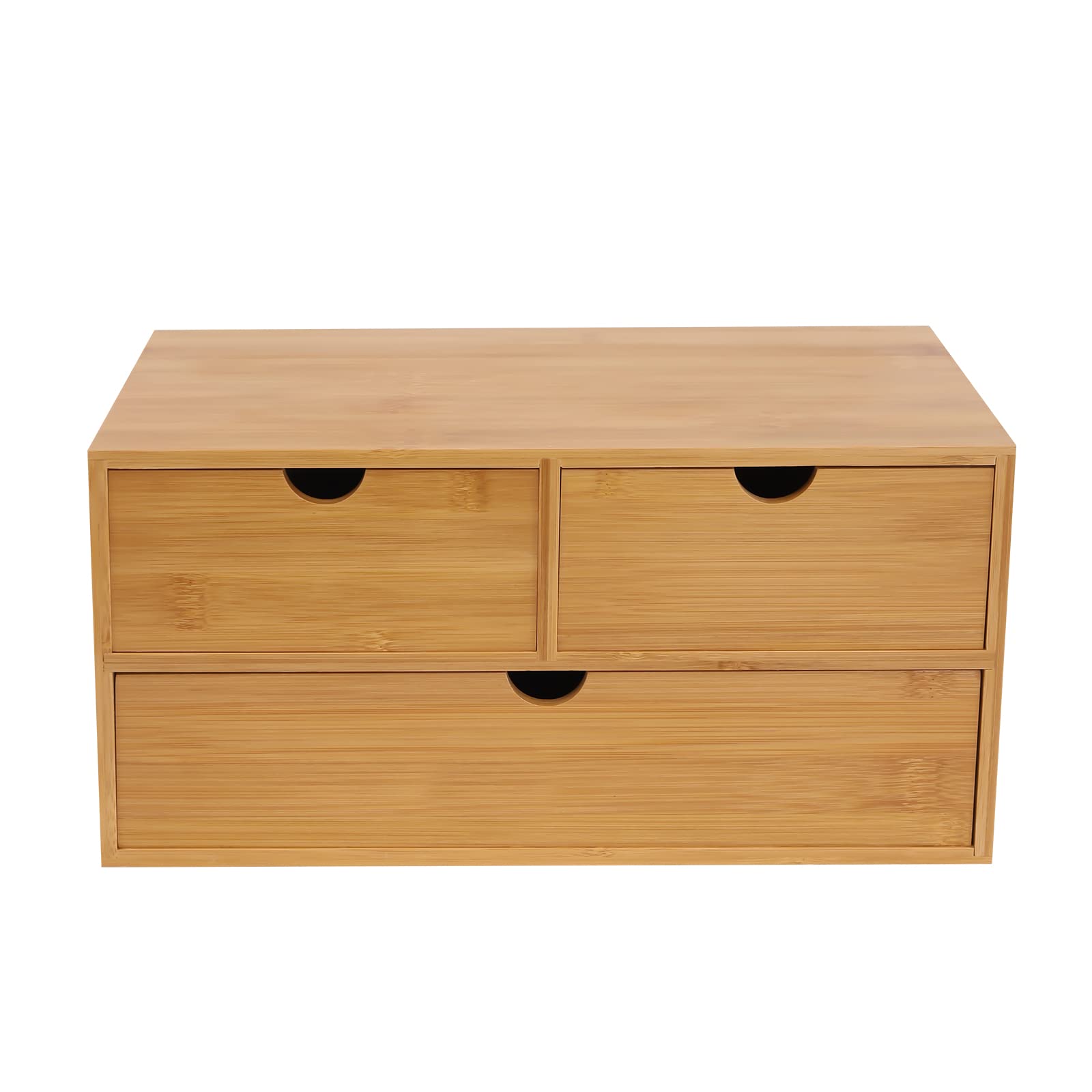 Organizer da scrivania in bambù con cassetti 3/2, 33 x 19 x 16 cm, organizer da scrivania multifunzione per utensili da ufficio, collezioni cosmetiche (3 cassetti (2 superiori e 1 inferiore)