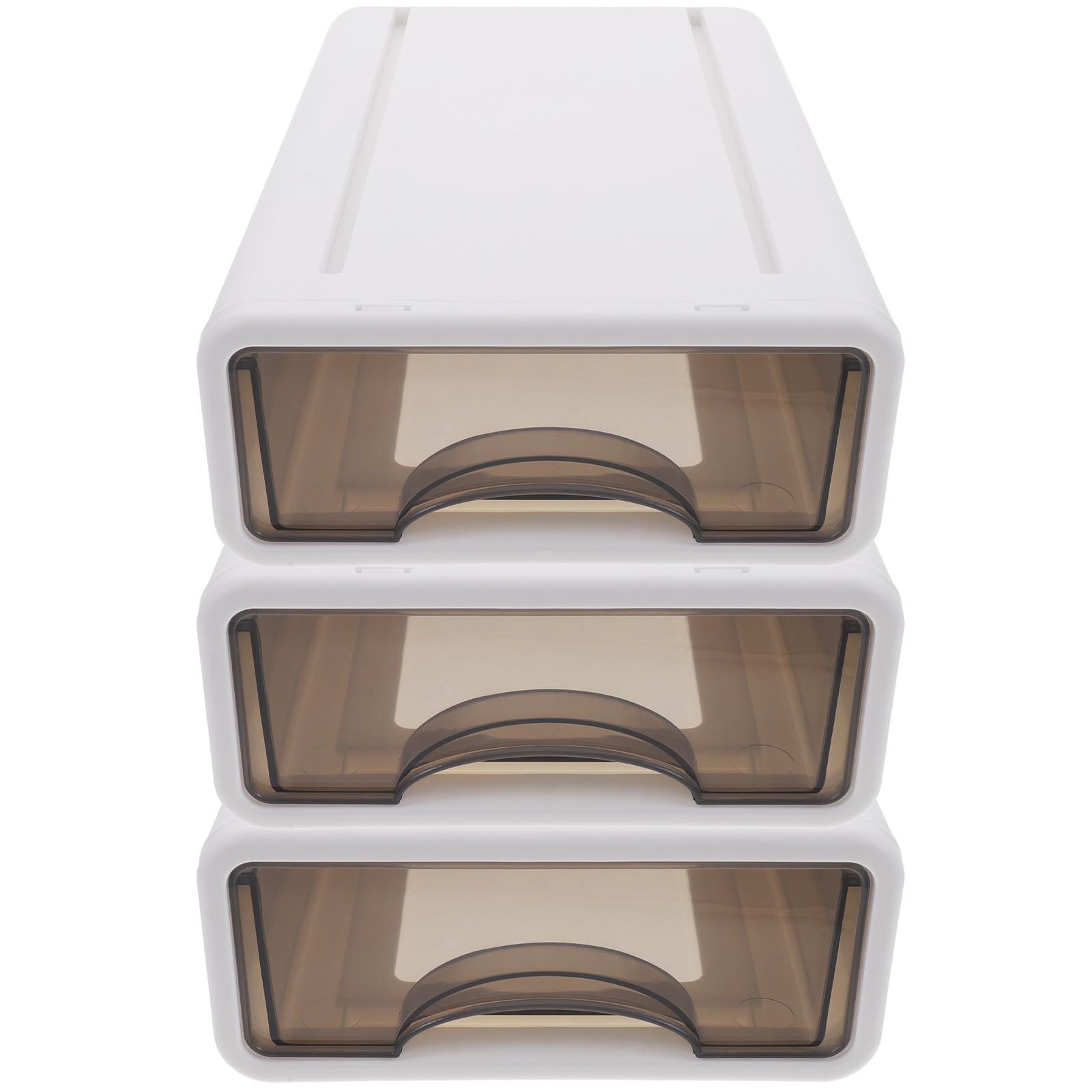 Caja organizadora de escritorio apilable de 3 piezas, organizador para maquillaje y papelería en PP blanco, con asas y cierre protector, tamaño compacto 9.84X6.69X8.85In, para uso