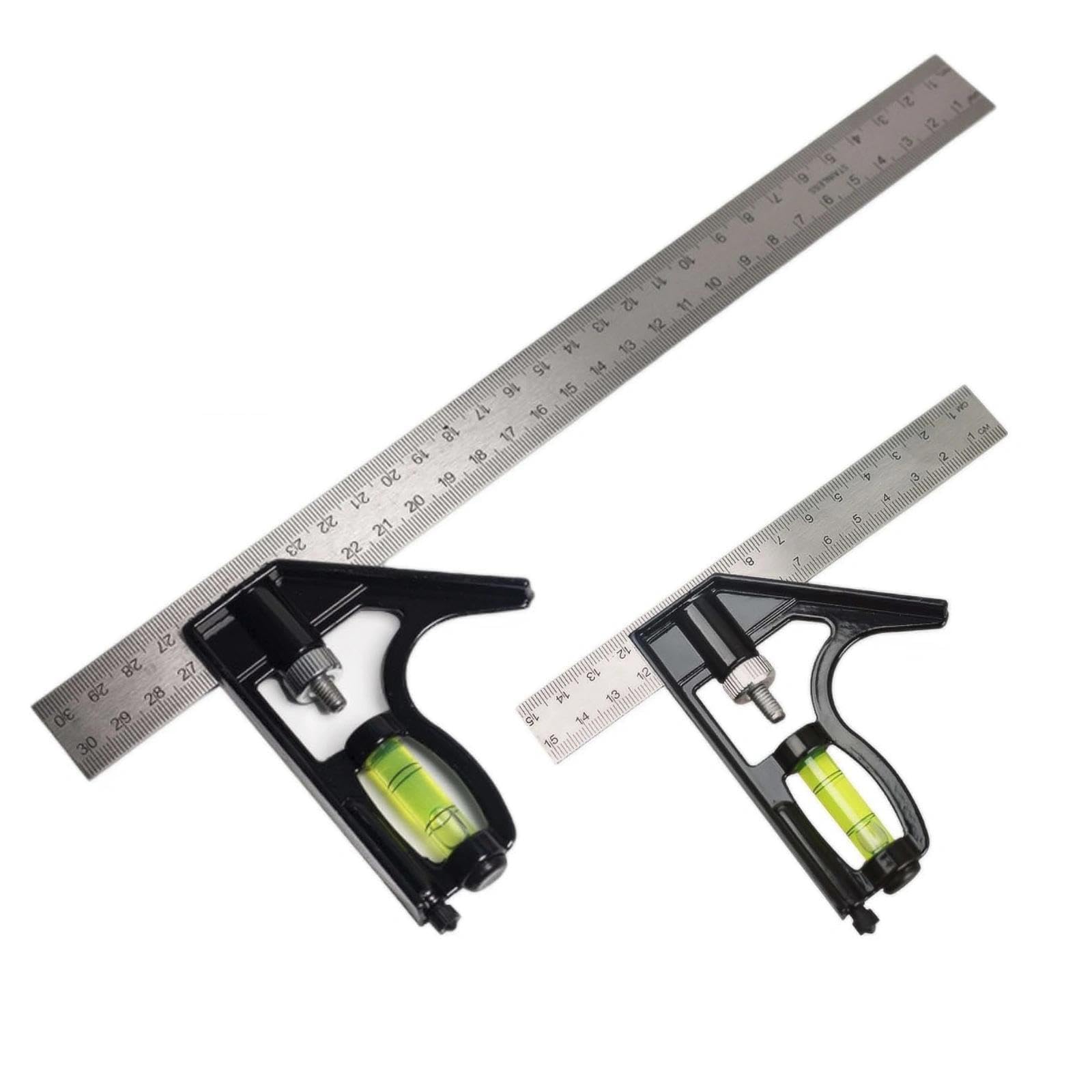 2 PCS Square Carpentry Metal Set, Multifunctional Carpentry Ruler Set with Bubble Level, Combination Square Measuring Tool for Woodworking Engineers Carpenters