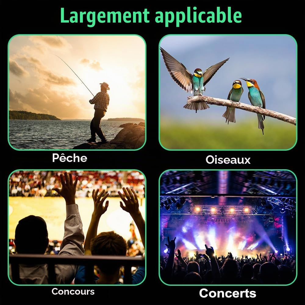 Lunettes Jumelles Mains Libres,Jumelles de Pêche Portables Légères,Mise au Point Réglable,Zoom 10X pour la Pêche,Observation des Oiseaux,Concerts Sportifs,Déficience Visuelle