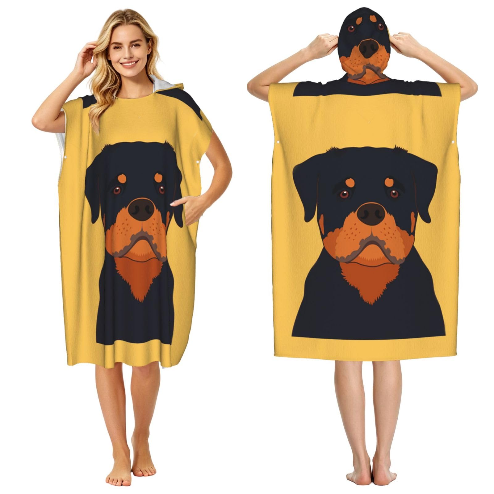 Poadnly Rottweiler Dog, Adult Hooded Beach Towel 90 x 110 cm,Changing Bath Robe, Surf Poncho Towel For Women Men