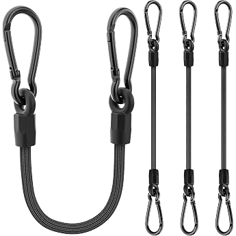 Tension Elastic Strap with Carabiner Expander with Carabiner Hook 30 cm Luggage Tensioner Black Set of 4 100% Latex Rubber Tensioner for Sun Sail Tarps Garden Bicycle