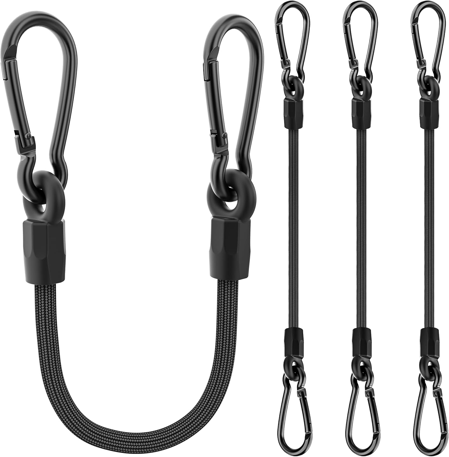 Spanngummi mit Karabiner, 4 Stück Upgrade Expander mit Karabinerhaken 30cm Kurz Gepäckspanner, Schwarz Latex Spanngurte Stark und Elastisch 