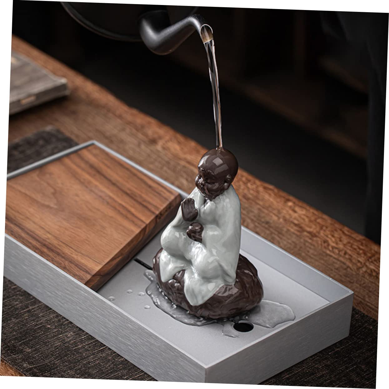 Infusor de Té de Cerámica Negro, 1 Juego, Estatua Buda