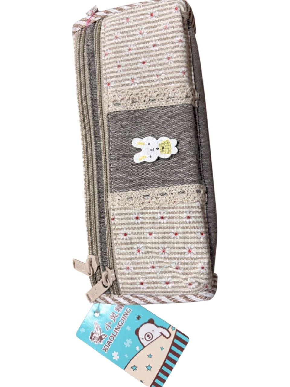 Kids Striped Canvas Kids Pencil Case - 3 Compartment School Organiser with Zipper, Cartoon Character Design Stationery Pouch-image-12