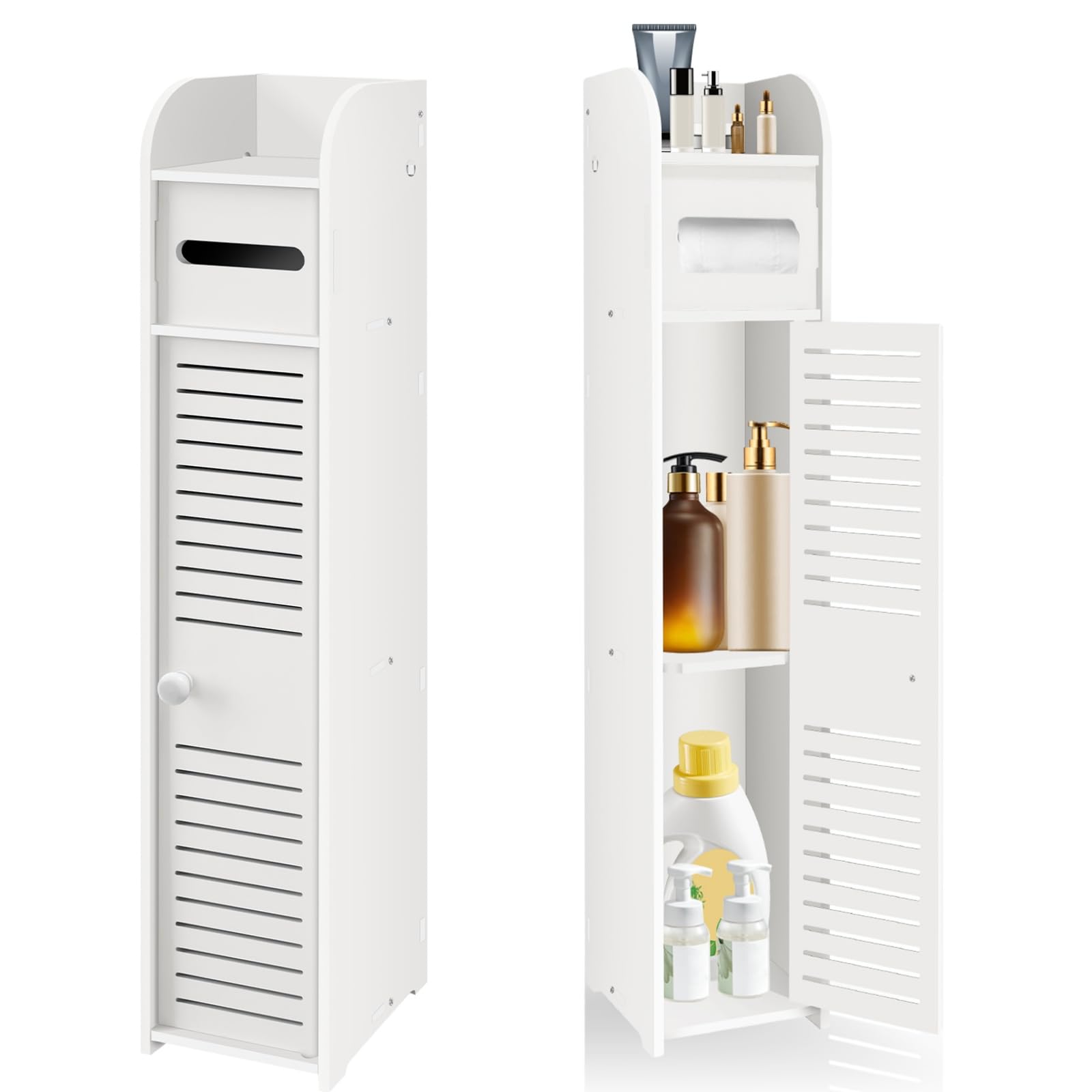 Xinng Bathroom Floor Cabinet, Multifunctional Bathroom Floor Cabinet with 1door and 2 Tier Shelf, for Toilet,Living Room & Hallway W6.3''x D6.3''xH32''