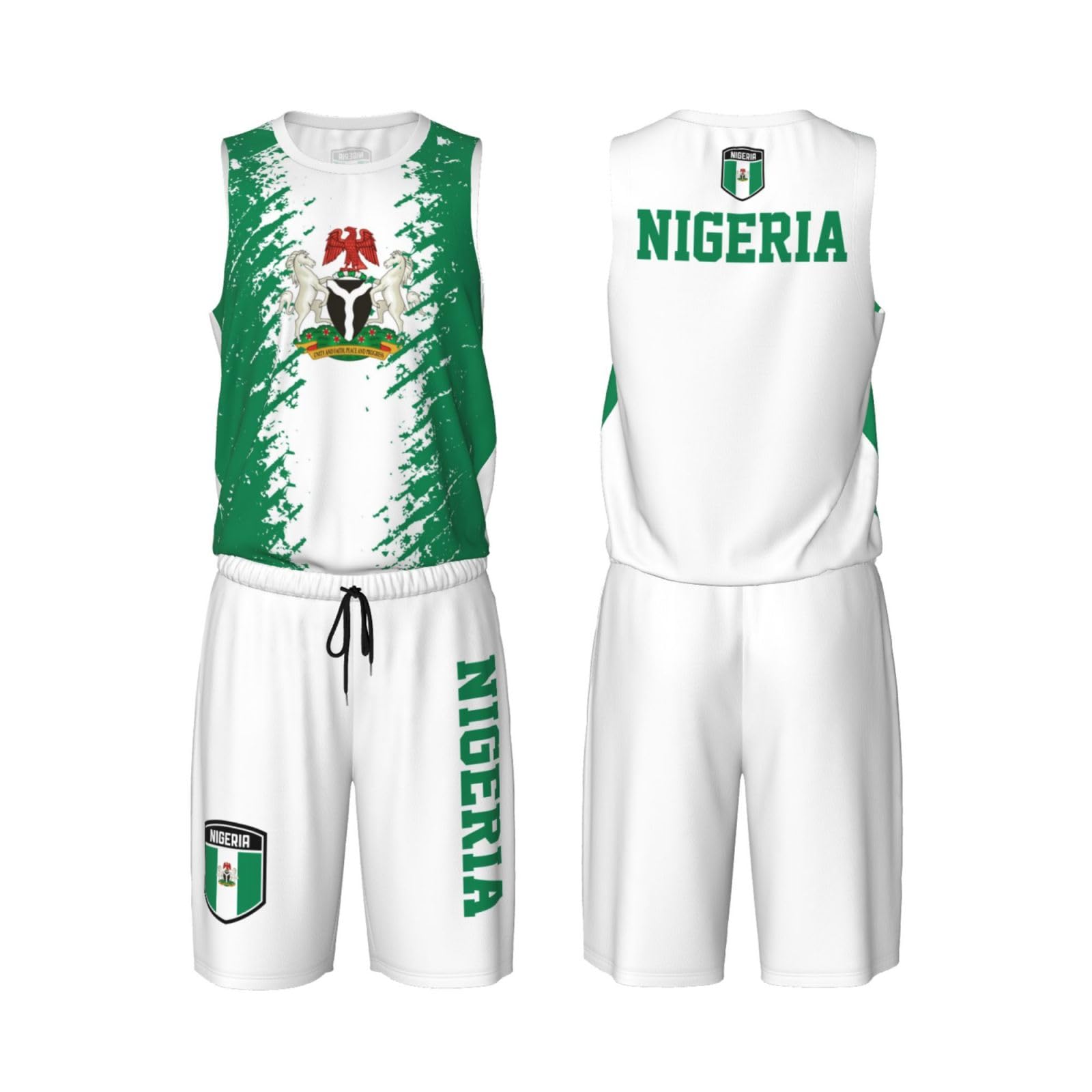 Nigeria Flag Grain (2) Basketball Jersey Uniform Suit for Men Adults Training Athletic Set