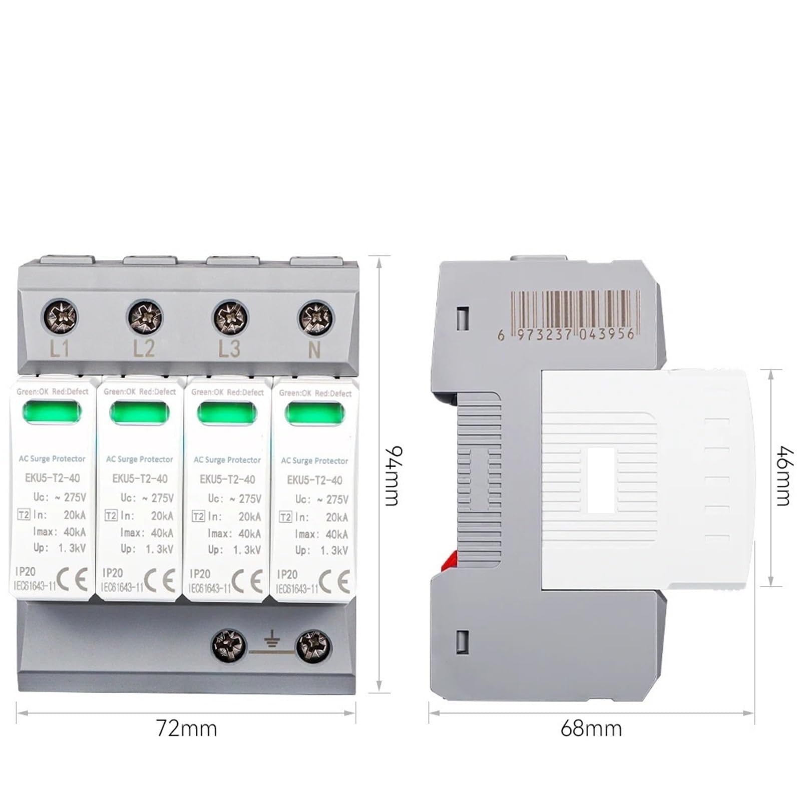 Dispositivo di protezione contro le sovratensioni for la casa Protezione scaricatore Tipo di protezione T2 SPD AC 2P 3P 4P 20KA ~ 40KA 275 V EKU5 1 pz((T2) 3P 275V)