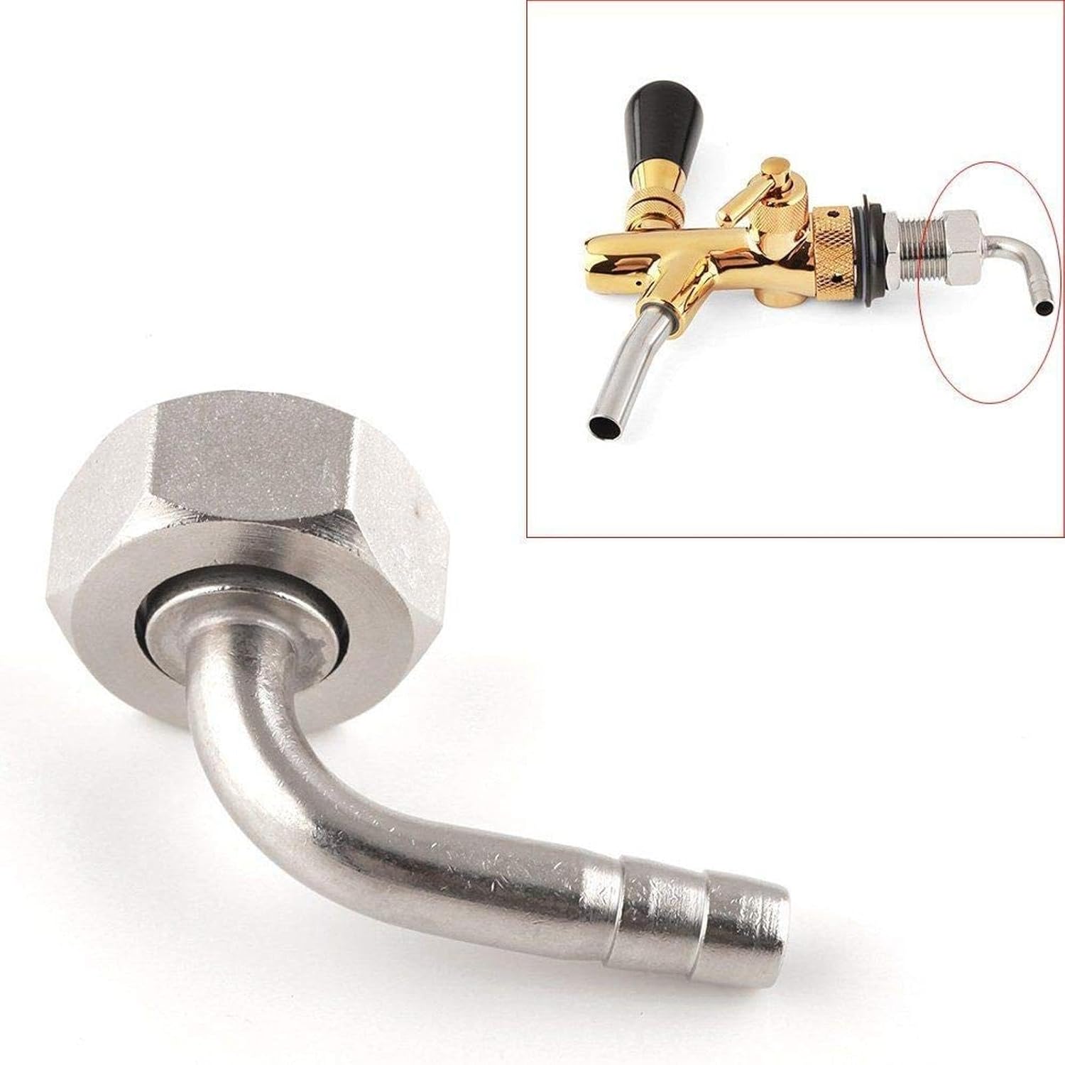 6 Packs Stainless Steel Draft Beer Faucet Tailpiece Connector-90 Degree Tail Piece Elbow + Hex Nut + Washer, Easy to Use
