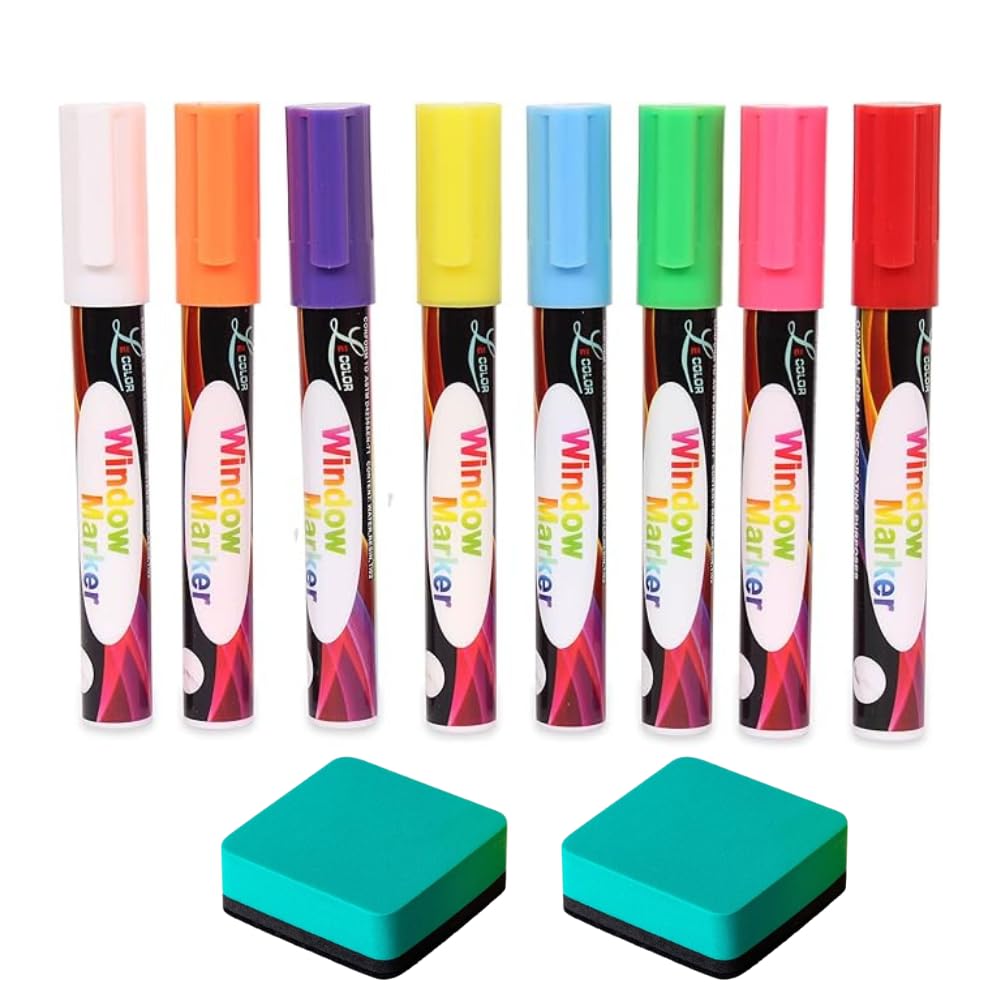 8 Color Chalk Markers with Magnetic Dusters - Fine Tip, Erasable Liquid Chalkboard and Whiteboard Markers for Kids and Adults - Non-Toxic, Perfect for Home, Office, Classroom