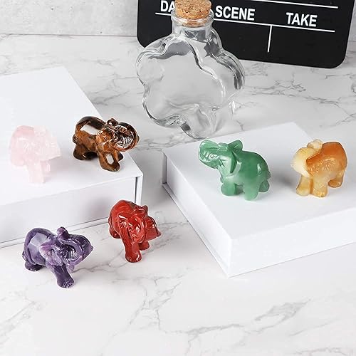 Miniatura 7 de SMQ Estatua decorativa de elefante de cristal de lepidolita morada de 2.0 pulgadas, tallada a mano, figuras de elefante, decoración de reiki, tallas