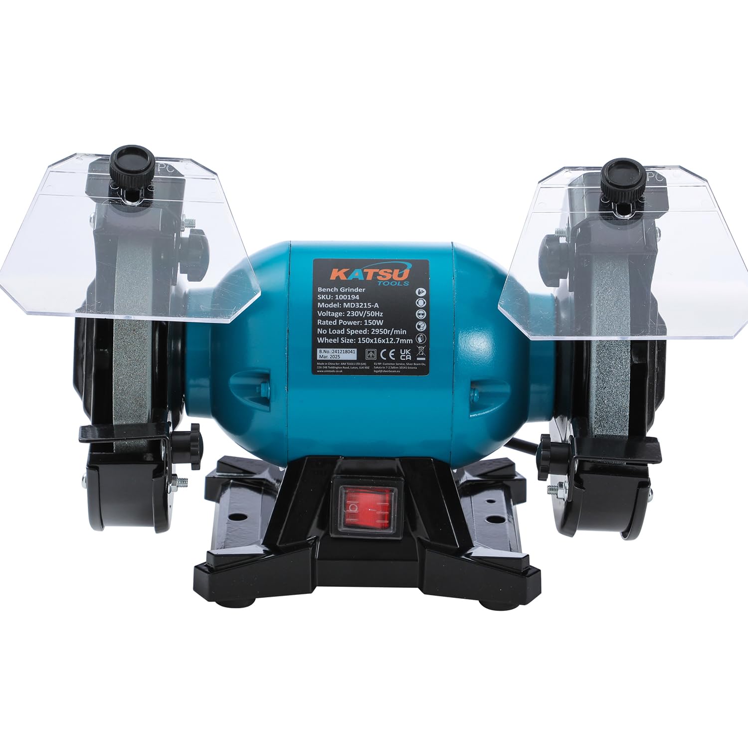 KATSU Tools Amoladora de banco de 150 W, con discos de desbaste grueso y fino de 150 mm (6"). Lijadora, pulidora y afiladora eléctrica de banco.