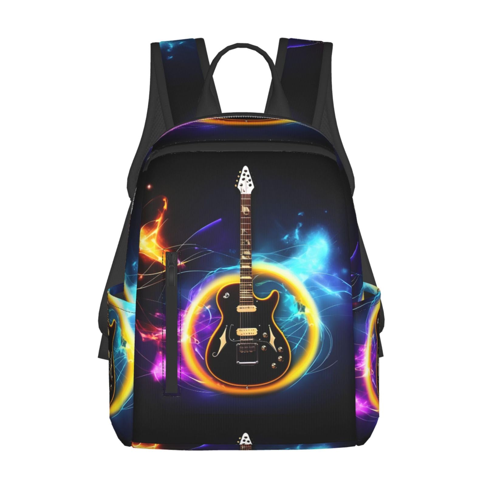 Magiczna gitara elektryczna z nadrukiem muzycznym lekkie plecaki na co dzień, lekki plecak podróżny dla unisex, pasuje do pracy, na zakupy, Czarny, rozmiar uniwersalny