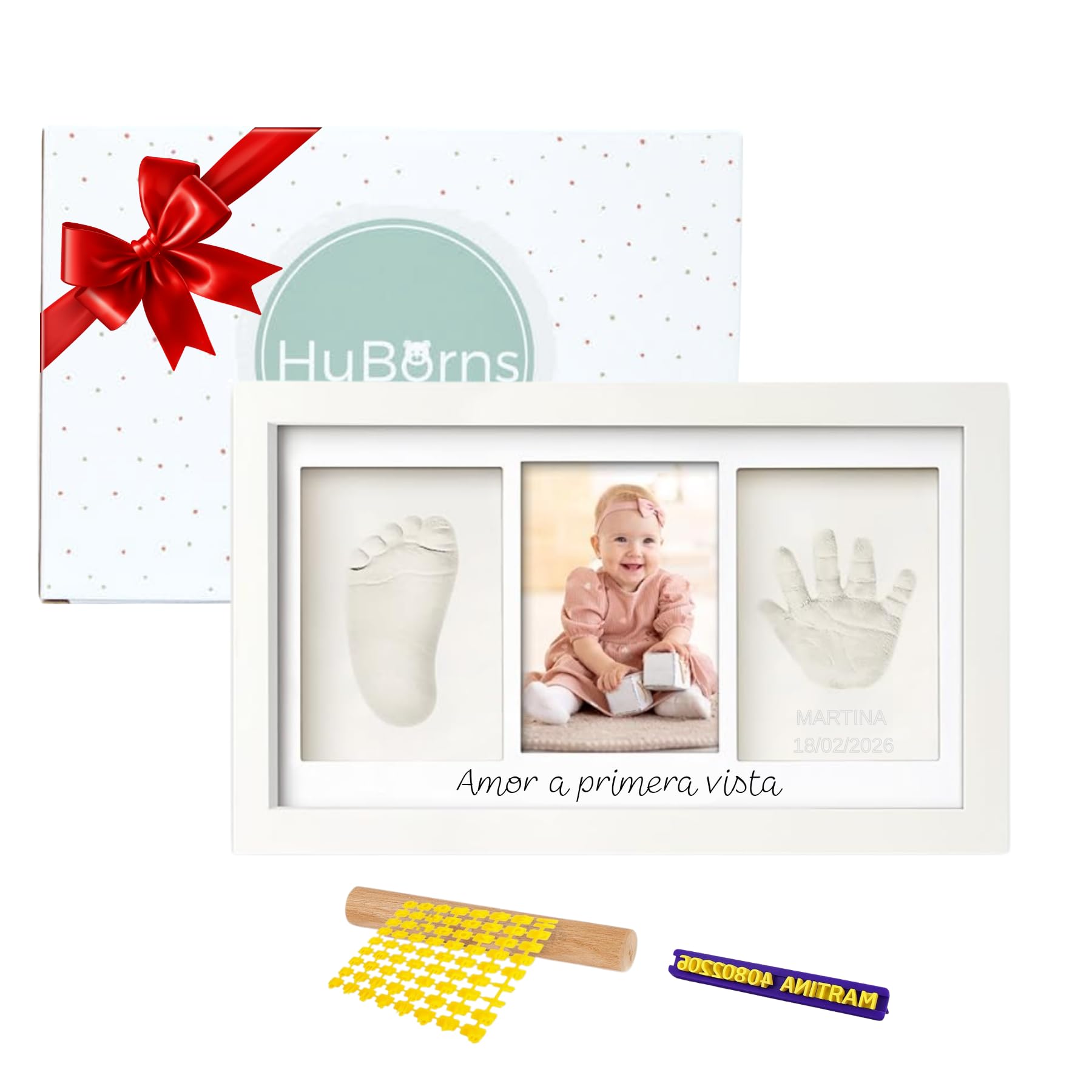 HuBorns – Marco huellas bebé recién nacido con tinta, kit completo para huella pie y mano, cuadro recuerdo original, regalo bebé niño o niña y decoración habitación infantil — view 7