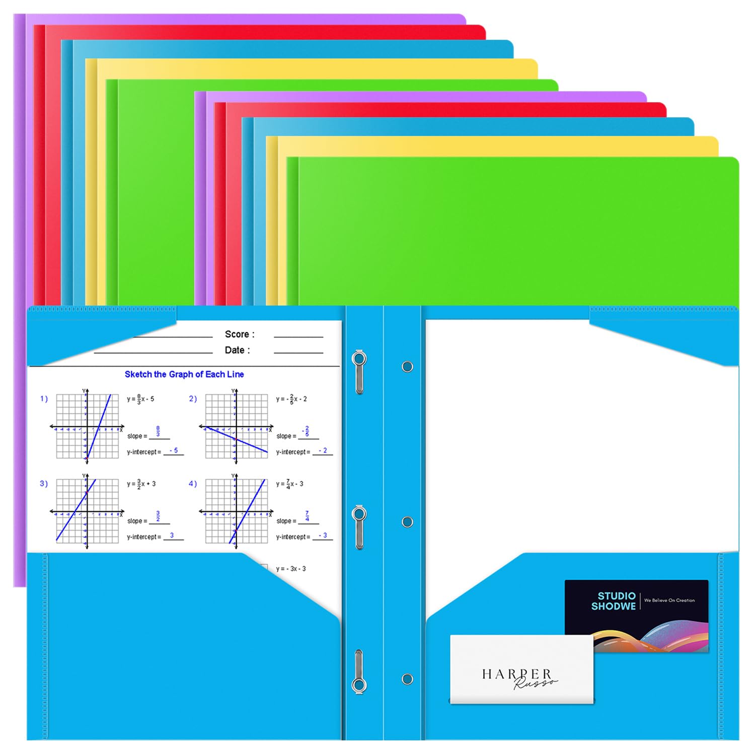 OTCRAFT 12 Pack A4 Pocket Plastic Folder 2 Pockets and 3 Prongs 2 Card Slots, Durable, Tear-Resistant Heavy Duty Pocket Folders with Prongs, Colored Prong Folders for Schoolwork & Officer(Colors)