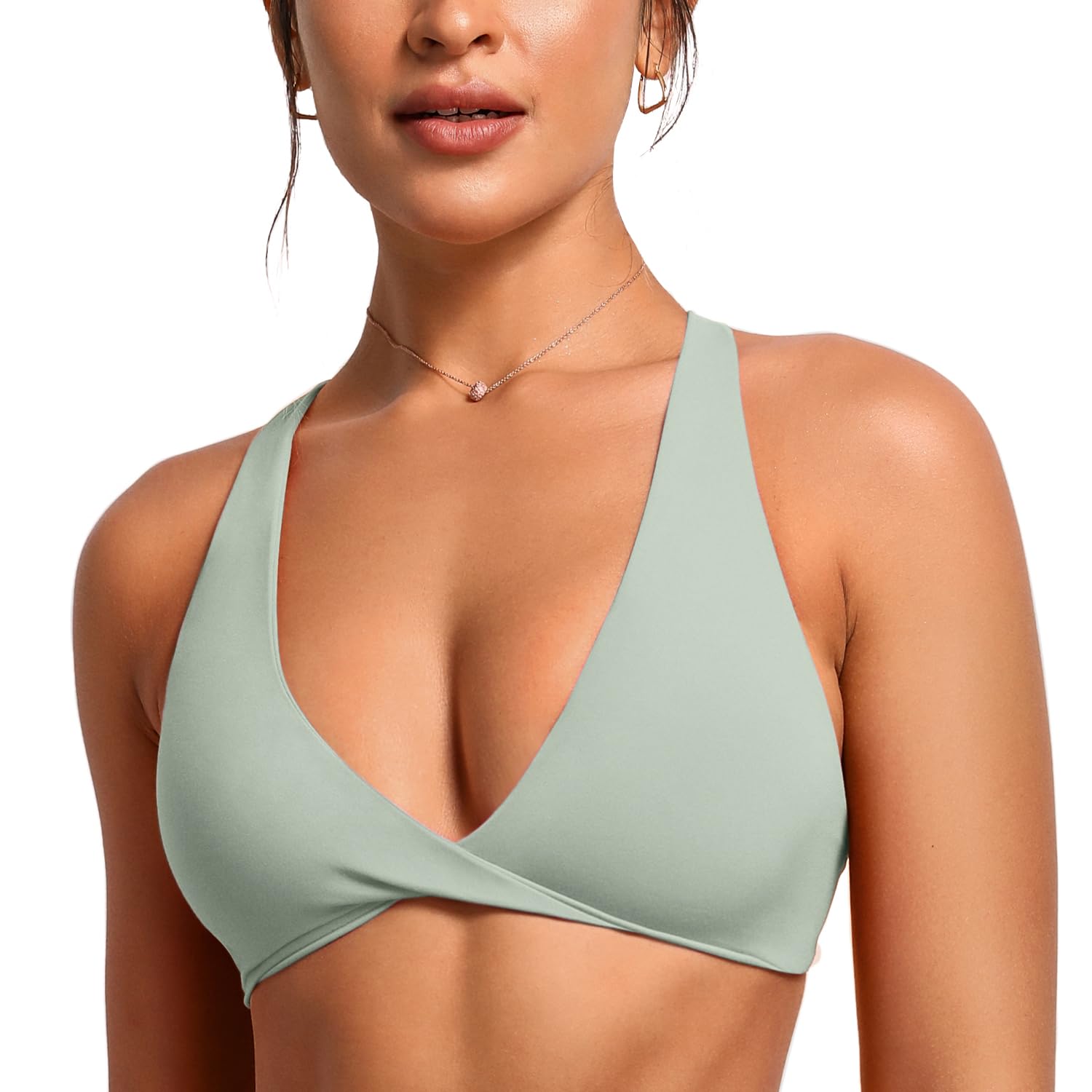 VANTONIA Butterluxe Damen Sport-BH mit gedrehter Vorderseite, tiefer V-Ausschnitt, bauchfreies Top mit gekreuzten Trägern und Brustwarzenabdeckungen, Vivi-BH