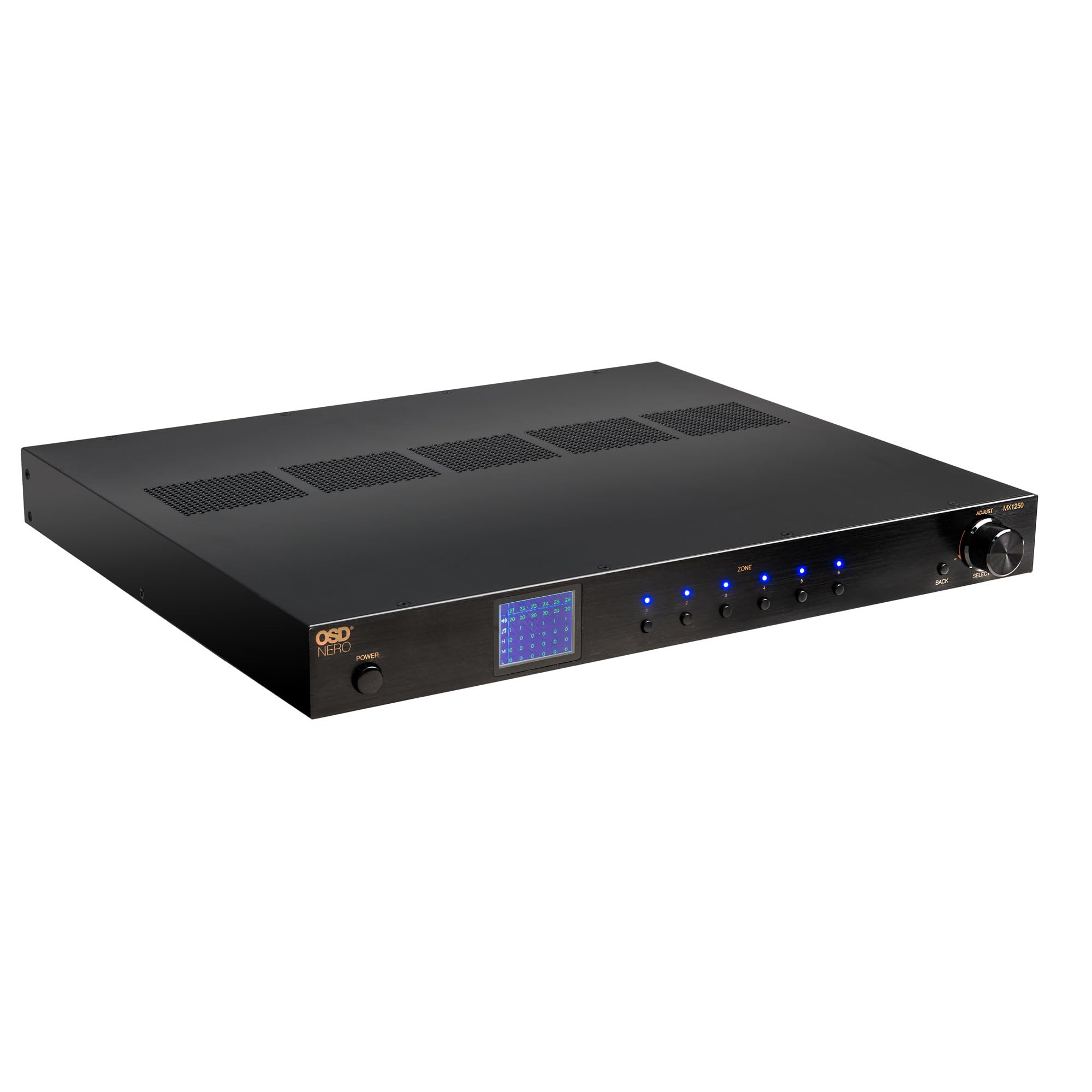 OSD Nero MX1250 DSP Matrix Amplificatore a 12 canali, sistema audio multi-room a 6 zone per tutta la casa, ingressi dual bus, equalizzatore per zona, potenza di classe D, amplificatore di