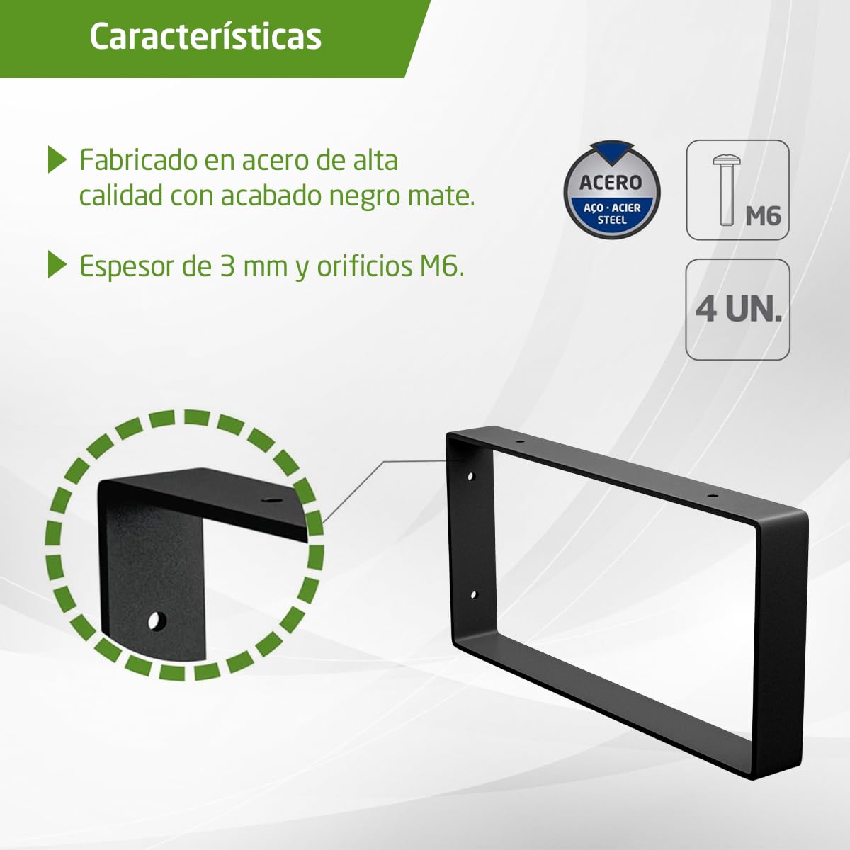 Amig - Pack de 4 Soportes Rectangulares para estantes Industriales - 126 x 261 x 30 mm - Acero Negro Mate - Soporte Estantería Pared - Diseño Funcional y Resistente - Ideal para Estanterías de Pared