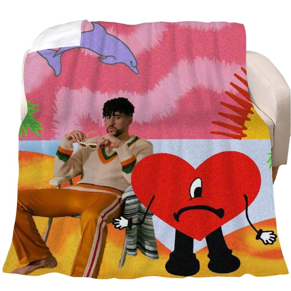 Custom Rapper Bad Singer Bunny Throw Blanket, Plush Microfiber Blankets and Throws for Couch, Queen Size Air Conditioning Blanket 40"*50"