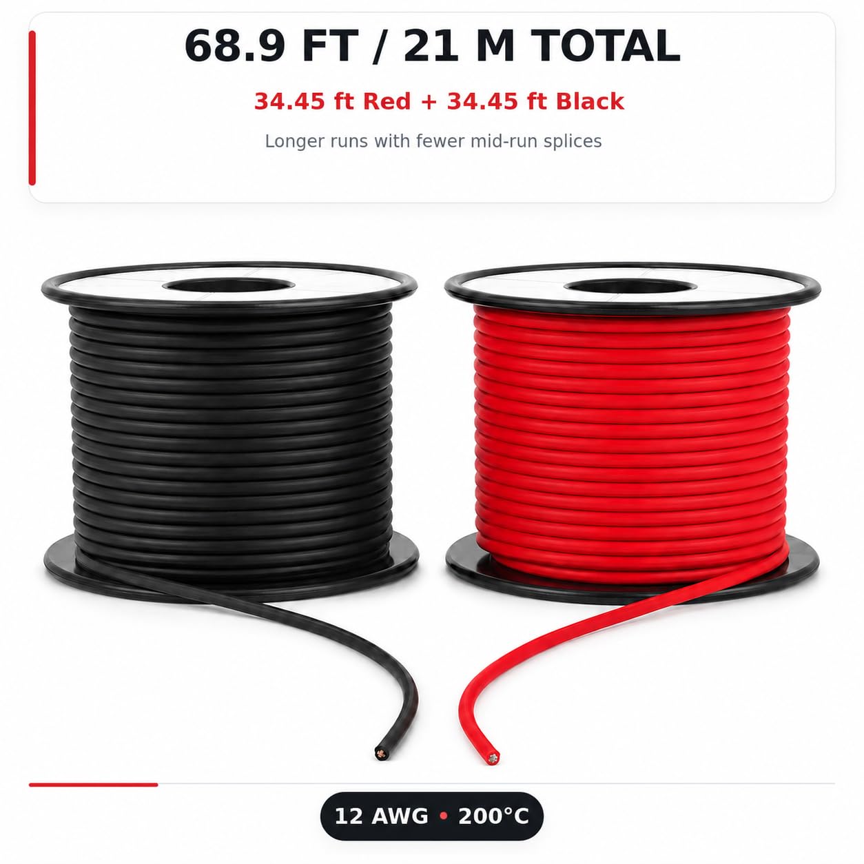 TUOFENG 12 gauge Silikon-Draht 21 Meter [10.5 m Schwarz und 10.5 m Rot] 12-AWG-Elektrokabel zum Einhaken des Drahtkabels Weich und flexibel aus verzinntem Kupferdraht Hohe (12AWG-10.5M)