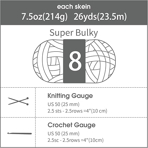 Miniatura 6 de HOMBYS Paquete de 8 hilos gruesos gigantes para tejer a ganchillo, hilo súper voluminoso, suave, esponjoso, de felpa de teñido anudado, hilo de