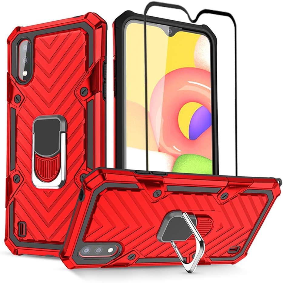 HNHYGETE Samsung Galaxy A01 Case, Galaxy A01 Phone Case, with Screen Protector, Tough Rugged Shockproof Full Protective Phone Cases with Kickstand for Samsung Galaxy A01 (red)