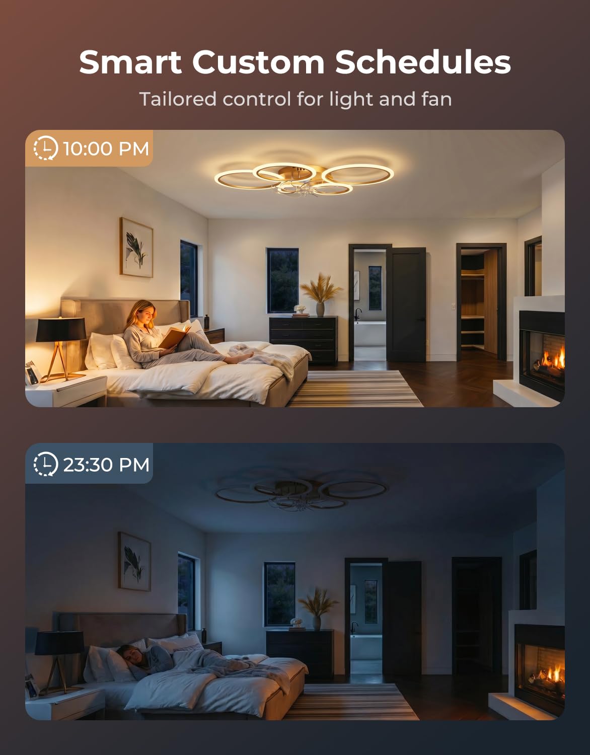 Deckenleuchte mit Ventilator Kompatibel mit Alexa, Google Assistant, Ring Deckenventilator mit Beleuchtung Leise, Dimmbar, 6 Stufen, DC Motor, Winterbetrieb, Moderne Ventilator Lampe Decke