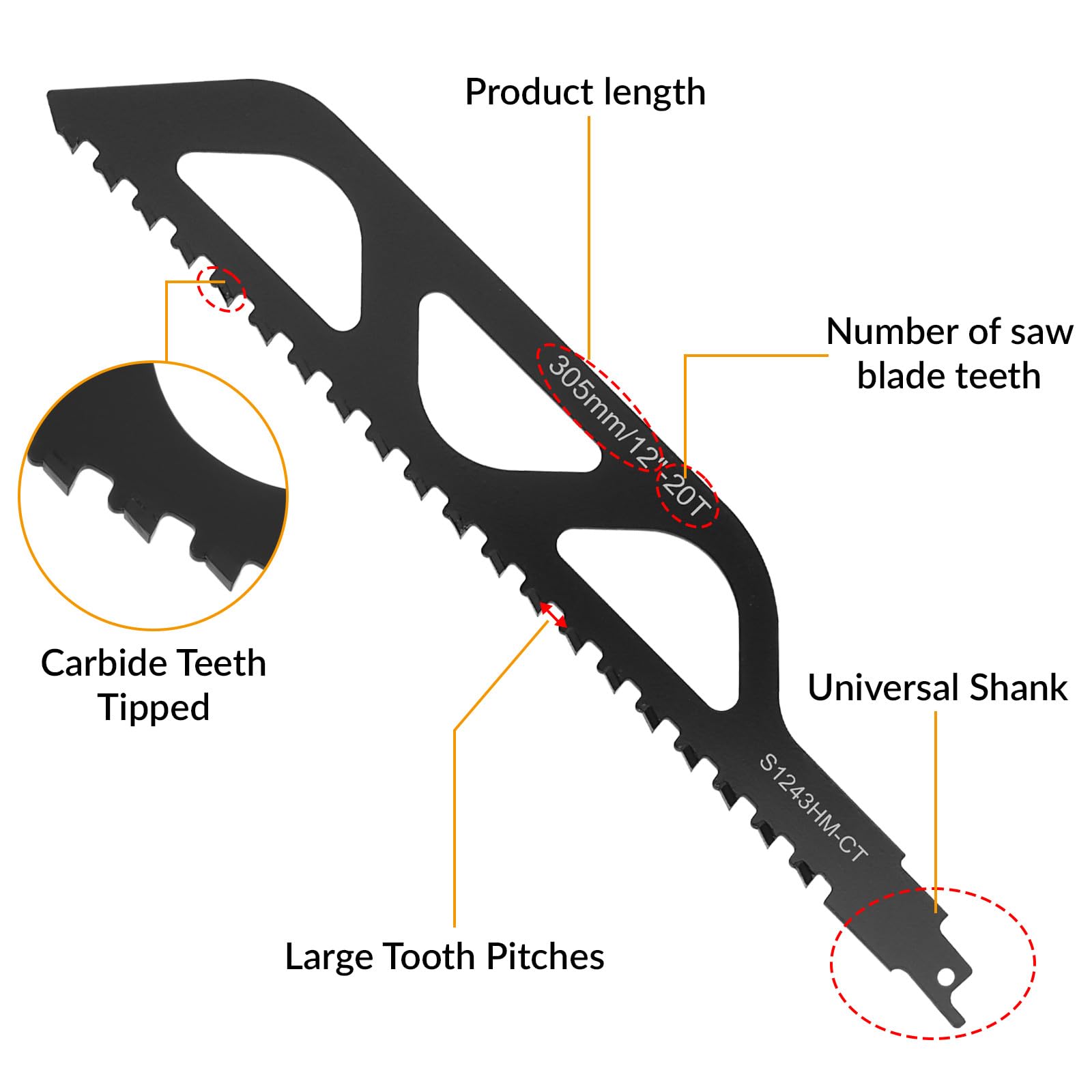 EZARC Demolition Masonry Reciprocating Saw Blade, Carbide Sawzall Blades For Cutting Aerated Concrete And Hollow Brick, 2 Pack, 300mm 450mm