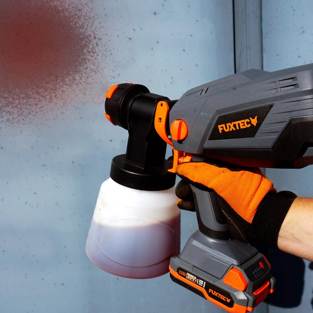 Fuxtec Akku Farbsprühsystem 20V FX-E1CSP20-SET – 1l Lackierpistole – Farbsprüher mit 3 Sprühmustern und verschiedenen Düsen – Sprühpistole 600ml/min – Inklusive Akku und Ladegerät