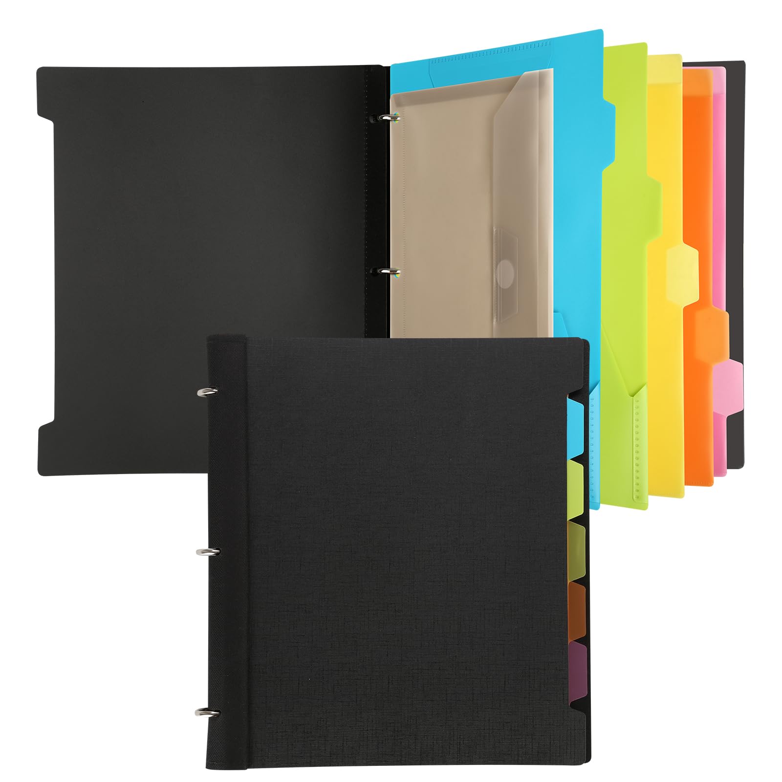 Tashkummy Pivotable Refillable Notebook, 3 Ring Binder Notebooks 1 Inch, Notebook with Dividers and Pockets, Folder Notebook, Flexible Binder, Soft Binders 3 Ring, Foldable Binder- Black