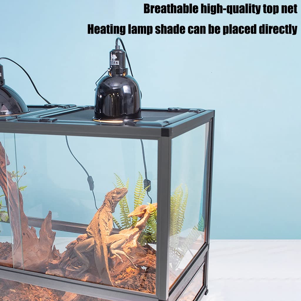 Pojemnik do hodowli zwierząt ze stopu aluminium Duże szklane terrarium dla gadów Jaszczurka Kameleon Gecko Inkubator dla zwierząt z przesuwanymi drzwiami Wentylacja na górnym ekranie (czarny 60x30x36c