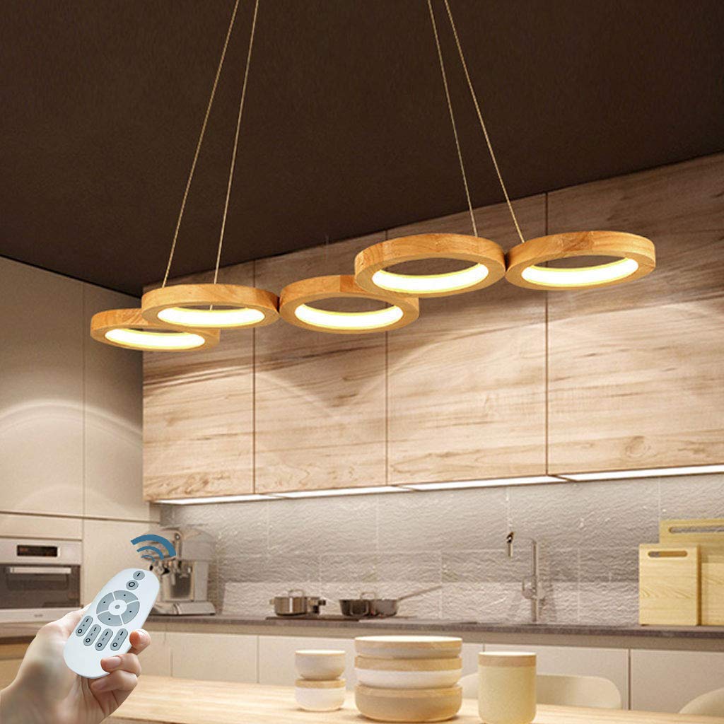 Lustre LED en bois massif de 90 cm réglable pour salle à manger