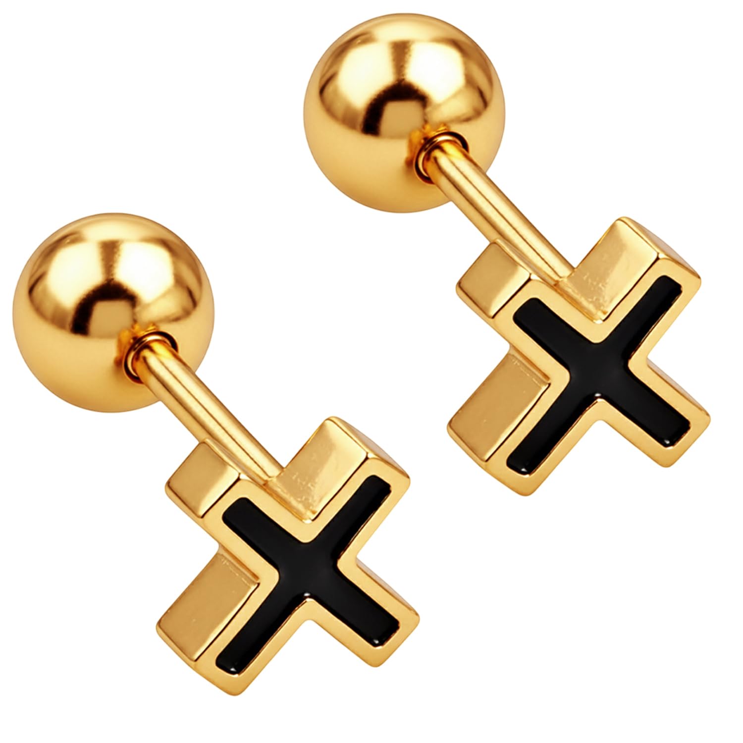 vama FASHIONS 18K Gold Plated Stainless Steel X Cross Black Small Tiny Stud Earring Piercing Cartilage Hypoallergenic Lightweight Ear Studs Earrings for Boys-picture-35