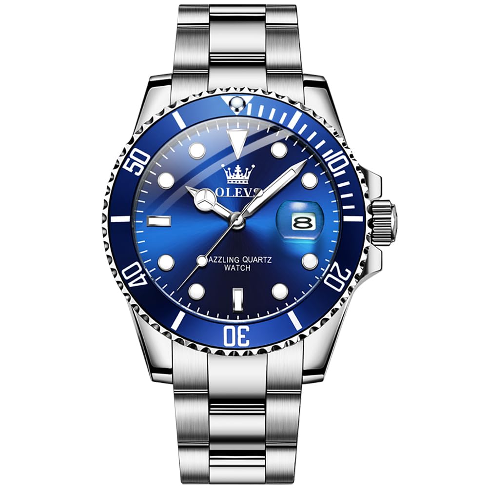 OLEVS Silber Herrenuhr, Großes Gesicht Edelstahl Quarzuhr, Klassischer Leicht Zu Lesen Luxus Armbanduhr Herren