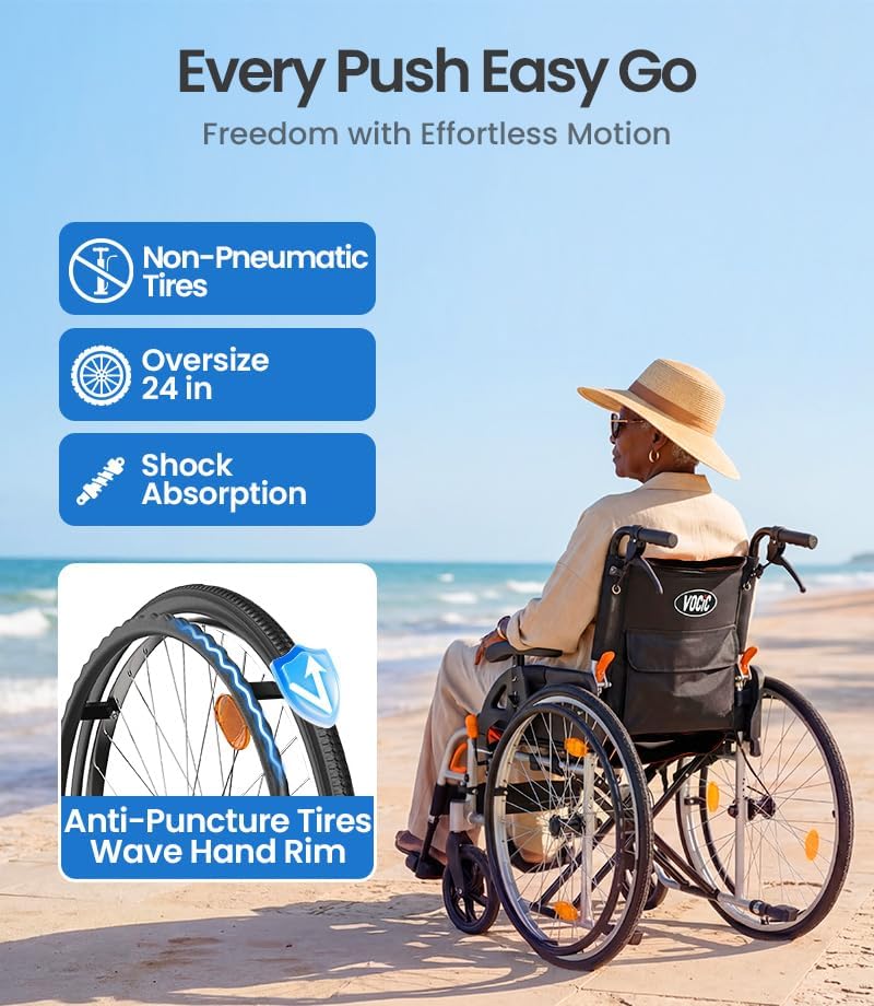 VOCIC Ultra Lightweight Foldable Wheelchair for Adults 23lb Frame Portable Self-Propelled Wheelchairs for Seniors with Quick Release Wheels, Swing-Away Footrests,Flip-Back Arm, 300 lbs — view 4