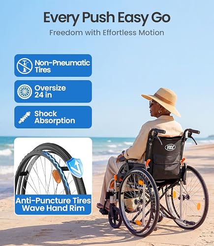 VOCIC Ultra Lightweight Wheelchair for Adults, 23lb Frame Portable Foldable Self-Propelled Wheelchairs for Seniors with Quick Release Wheels, Swing-Away Footrests,Flip-Back Arm, 300 lbs Black