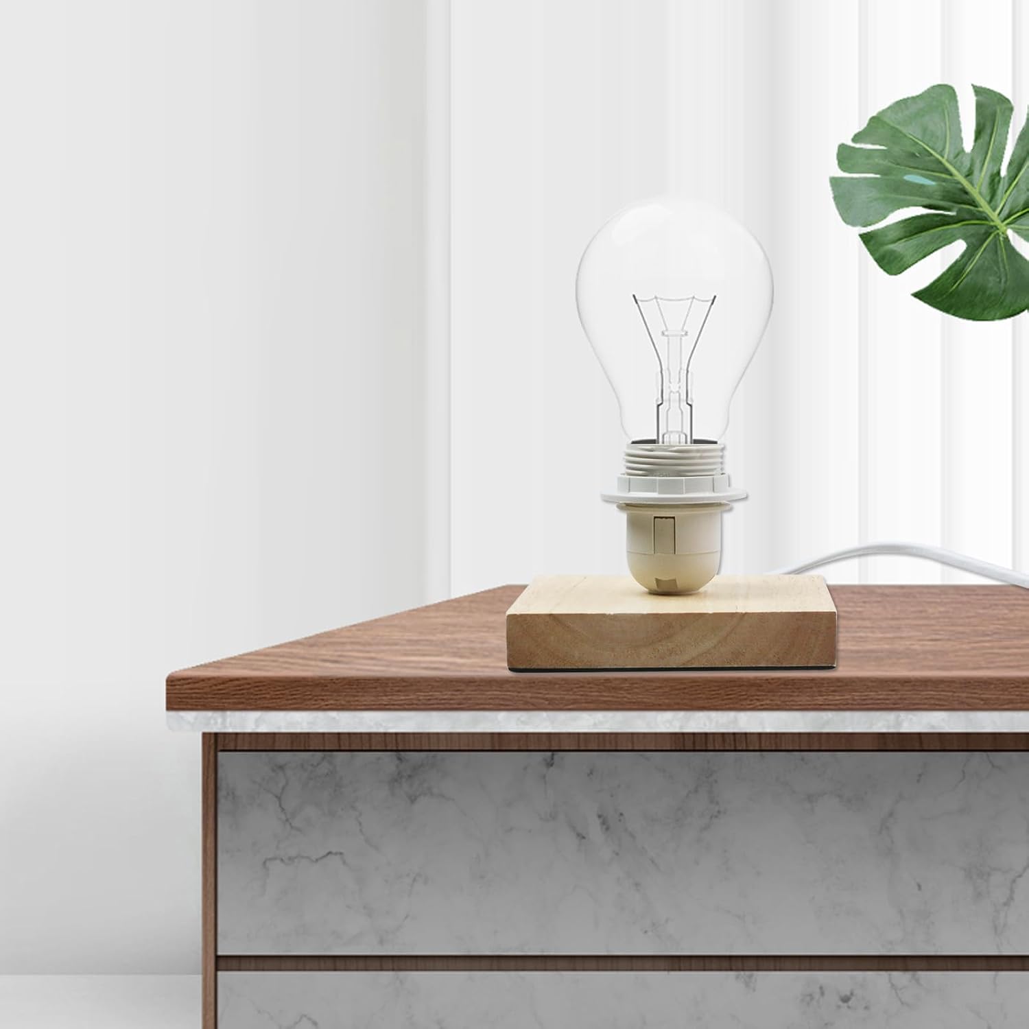 Geesatis Wooden Light Base,E27 Square Light Display Base with Switch Plug | No Bulb,for Living Room Bedroom,1Pcs