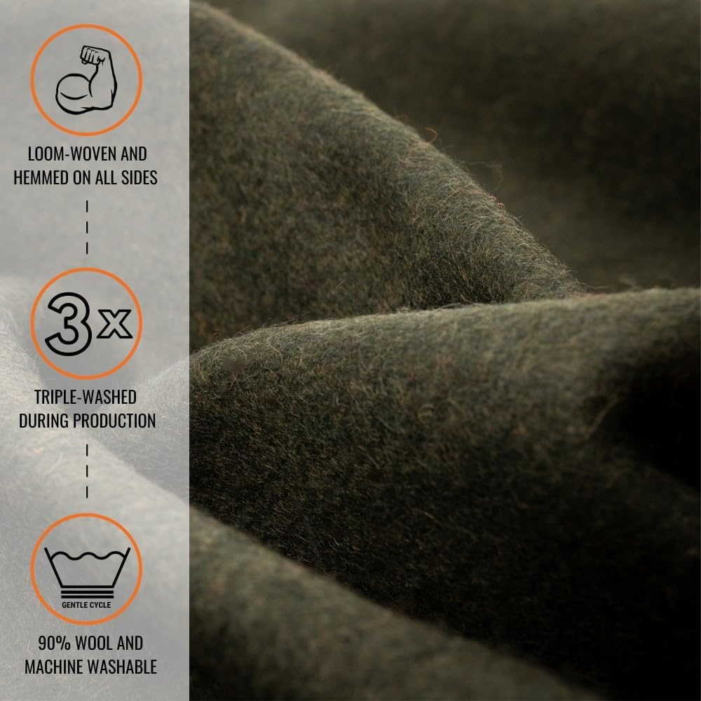 Arcturus Tahoe Wool Bed Blanket | Soft, Breathable Wool Blanket for Year-Round Comfort - Queen Size (90"x 96") | Thick, Washable & Warm (Olive Green) - Image 2