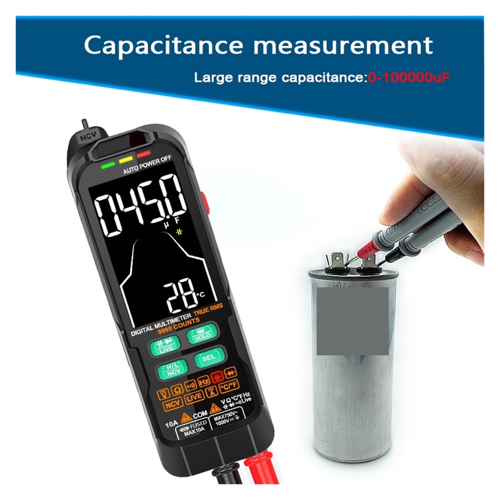 Inteligentny Multimetr Cyfrowy Mini Automotive Profesjonalny Tester True RMS NCV AC DC Tester Napięcia Przenośny Miernik Elektryczny Dokładny Pomiar(128B PRO)