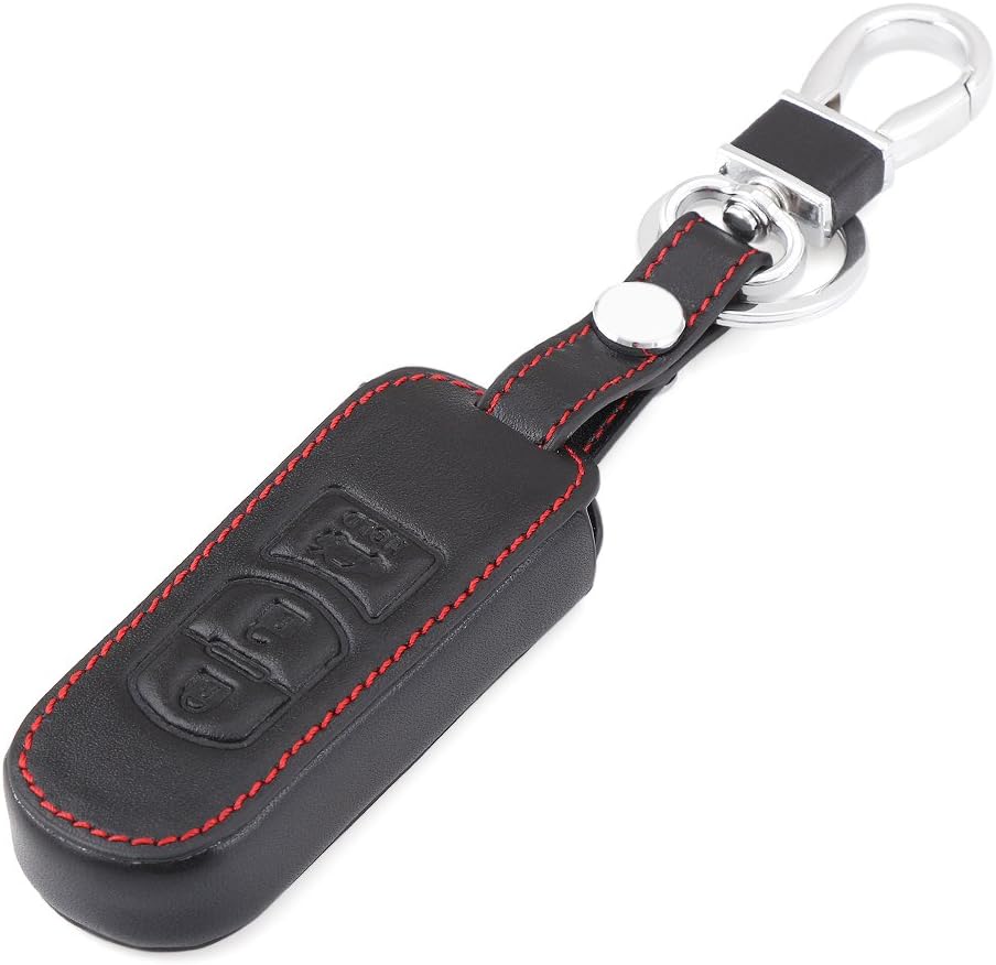 9 Moon® Leather Car Remote Key Holder Case Cover for Mazda 2 3 6 CX-5 CX-7 Black With Red Thread 3 Button