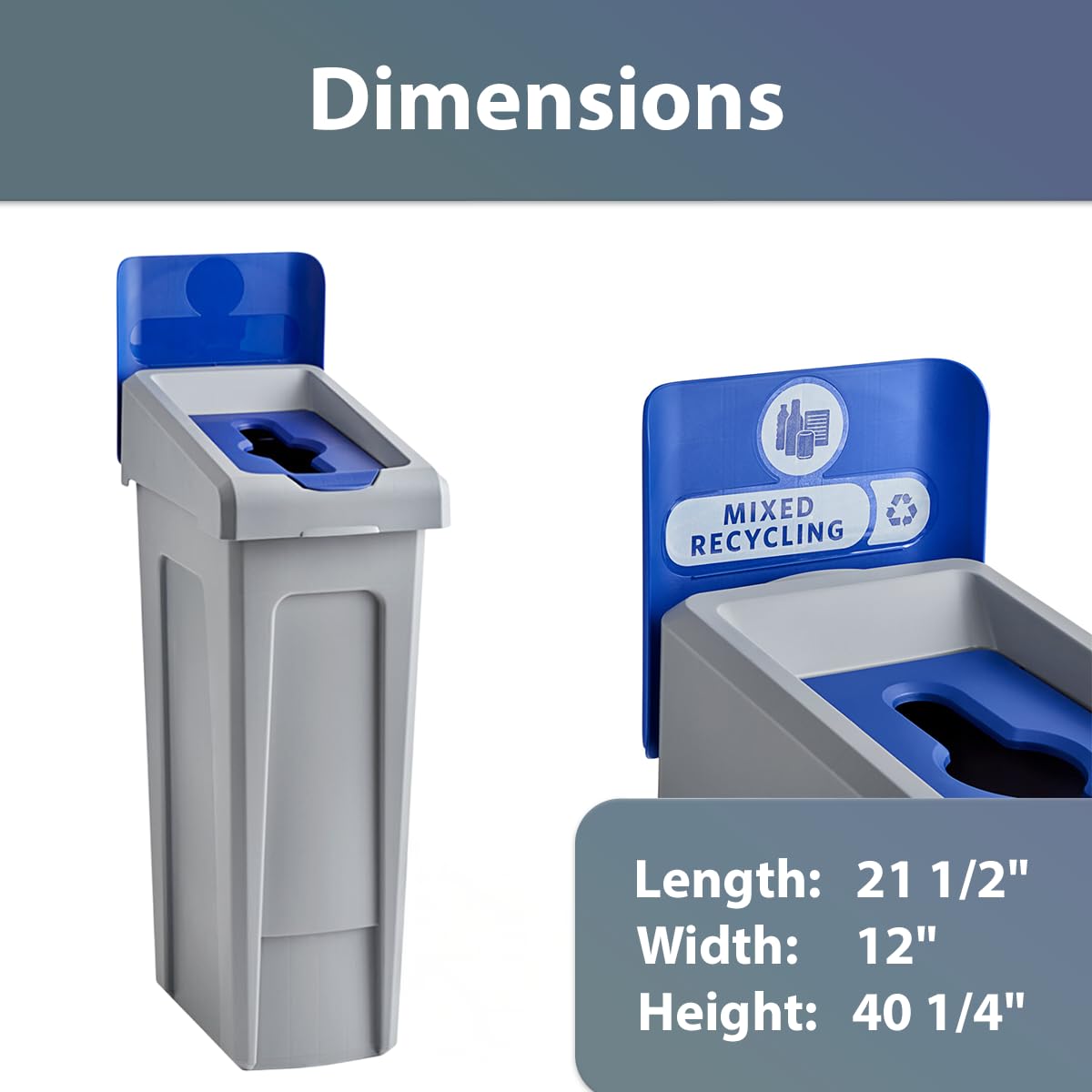 23 Gallon Mixed Recycling Bin with Hinged Lid – Slim Commercial Waste Container for Paper, Plastic, and Cans – Ideal for Offices, Cafeterias, and Schools