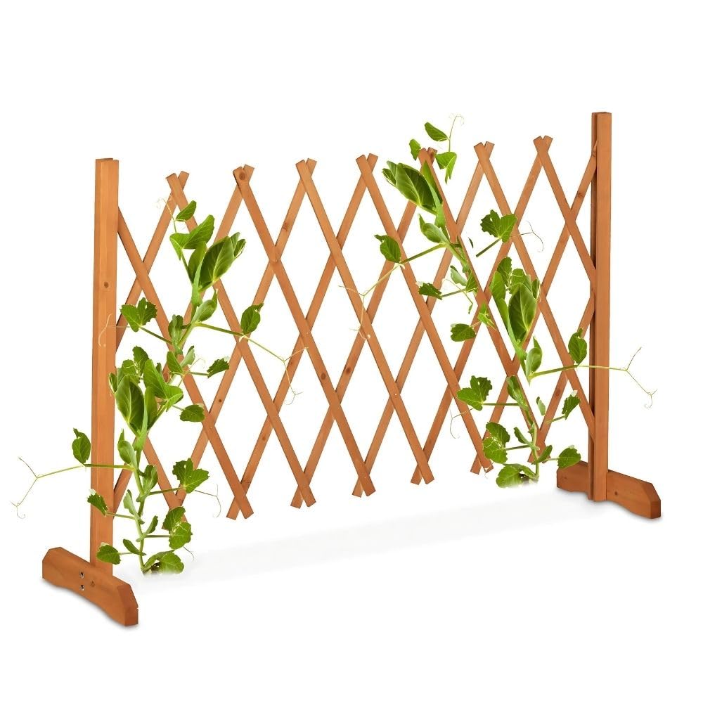Paluplus Staccionata in Legno di Abete Estensibile fino a 150 cm e Alta 90 cm, Color Naturale, Diametro 8 mm, Traliccio per Sostegno di Piante e Fiori, Recinzione Decorativa Autoportante -8102F
